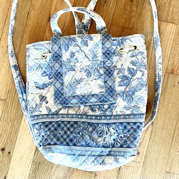 Rare Retired Vintage Vera Bradley Blue Toile Mimi Backpack/Tote - Picture 13 of 13